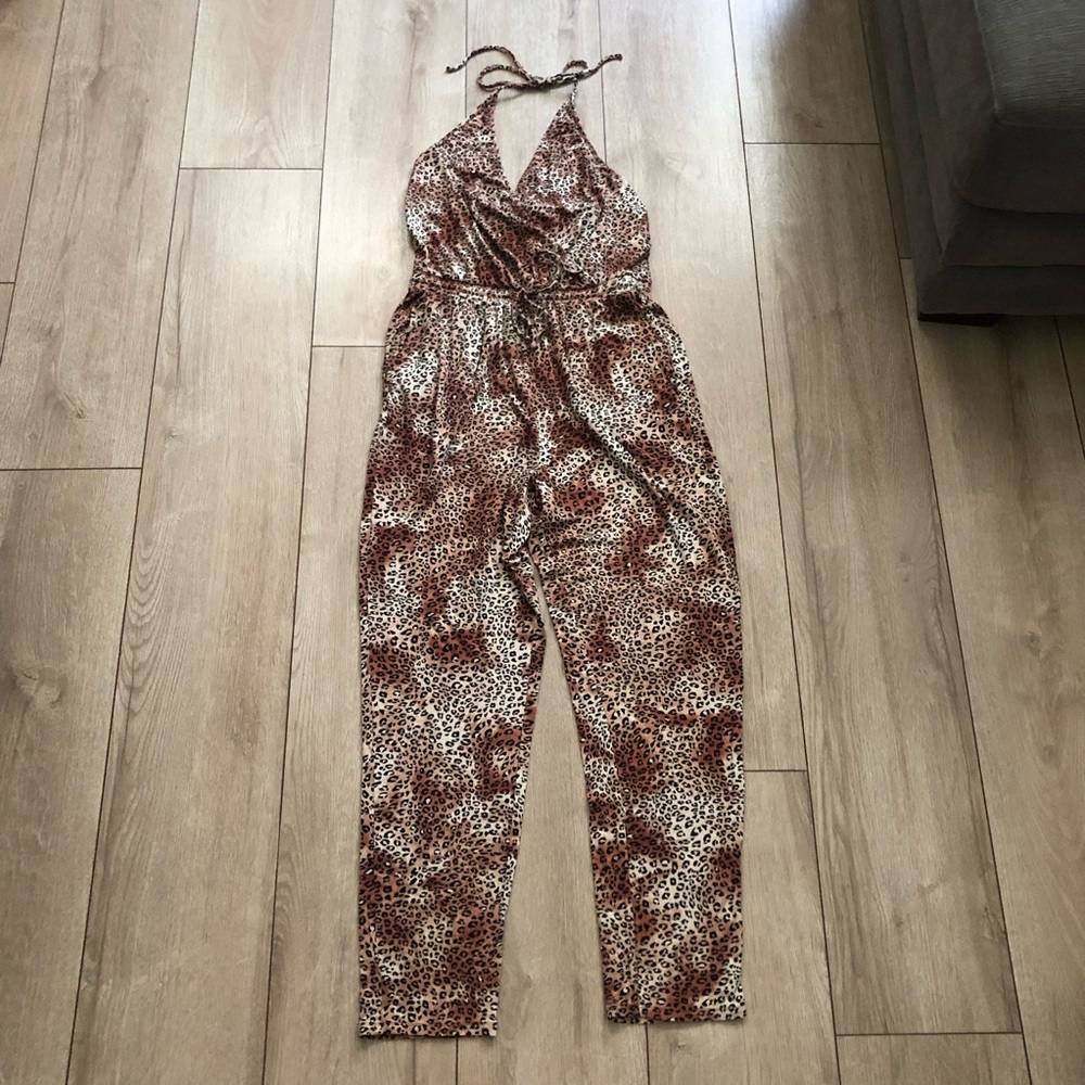 Express Leopard Halter Jumpsuit